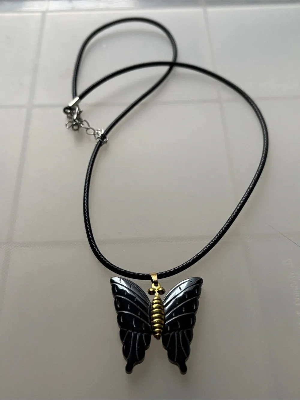 ⚫️Brand New Hematite Carved Butterfly Pendant, Black & Gold
